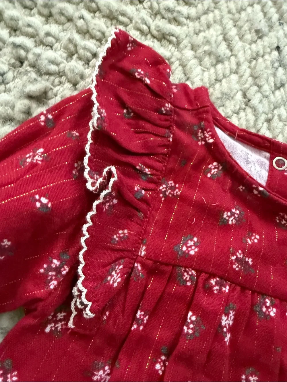 cloud island Red Floral Baby Romper with Gold Stitching 3-6 months nwt